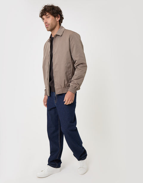 Threadbare Showerproof Canvas Collared Lightweight Jacket in Taupe - full body