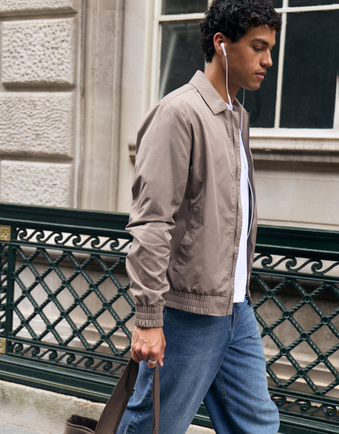 Threadbare Showerproof Canvas Collared Lightweight Jacket in Taupe - campaign