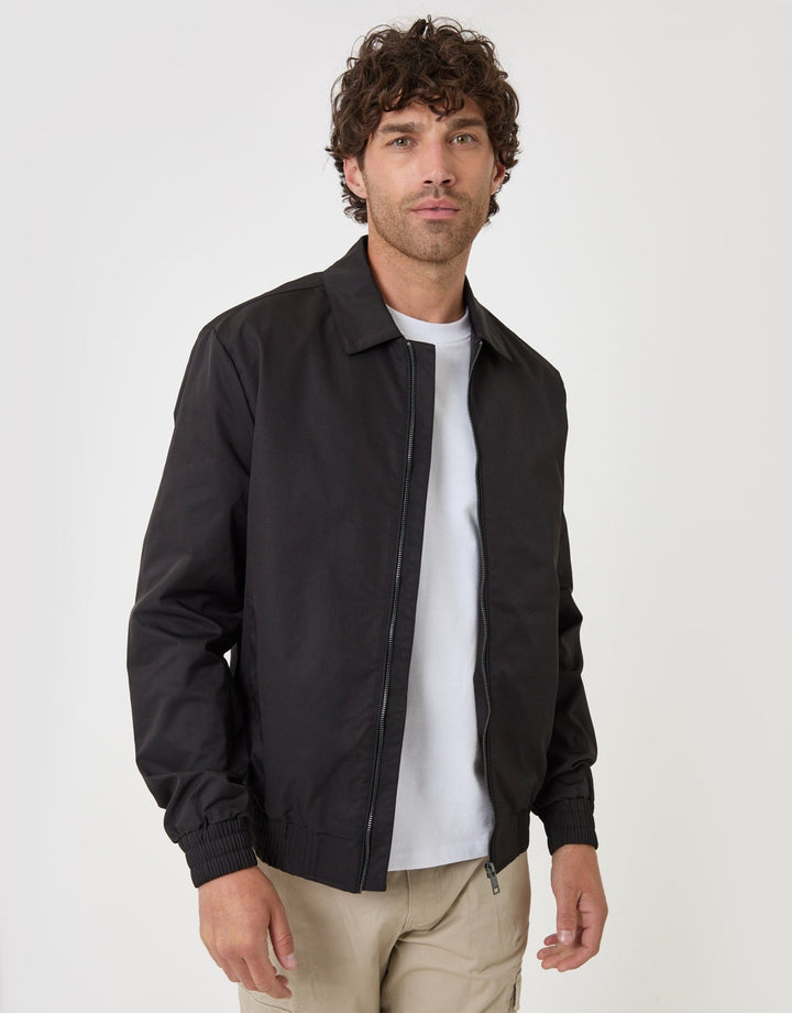 Showerproof Canvas Collared Lightweight Jacket in Black