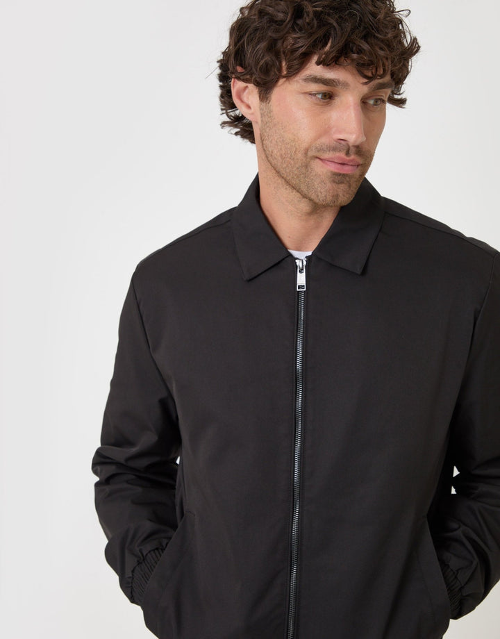 Showerproof Canvas Collared Lightweight Jacket in Black