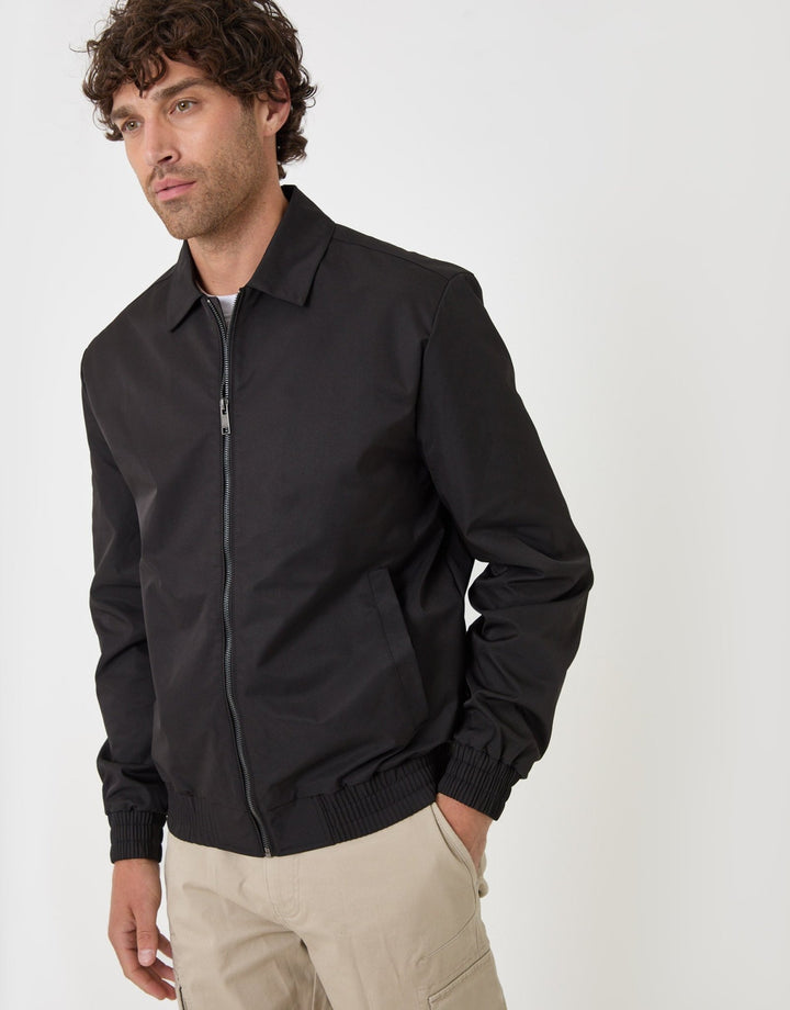 Showerproof Canvas Collared Lightweight Jacket in Black