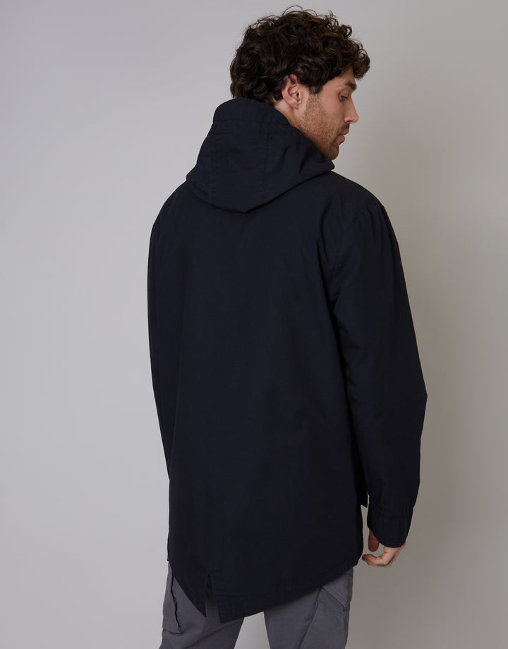 Black Hooded 4 Pocket Utility Field Coat