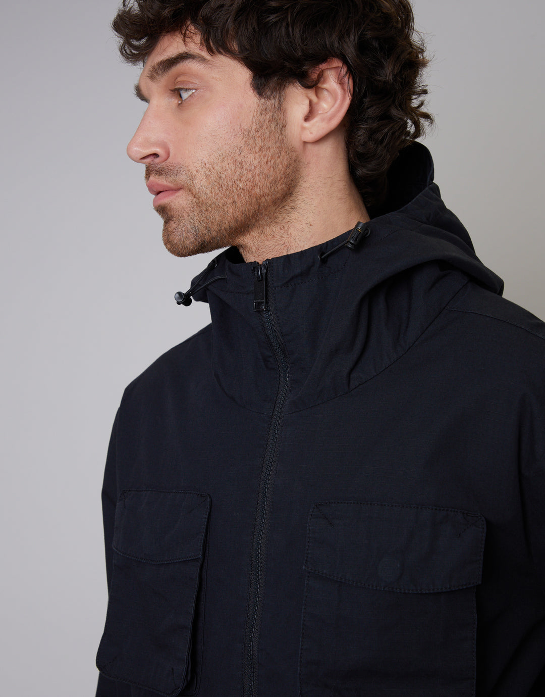 Black Hooded 4 Pocket Utility Field Coat