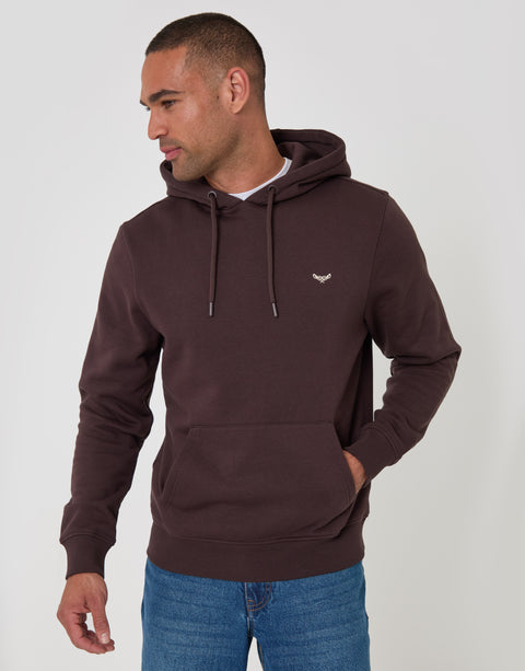 Threadbare The Essential Cotton Rich Overhead Hoodie in Chocolate Brown - front view
