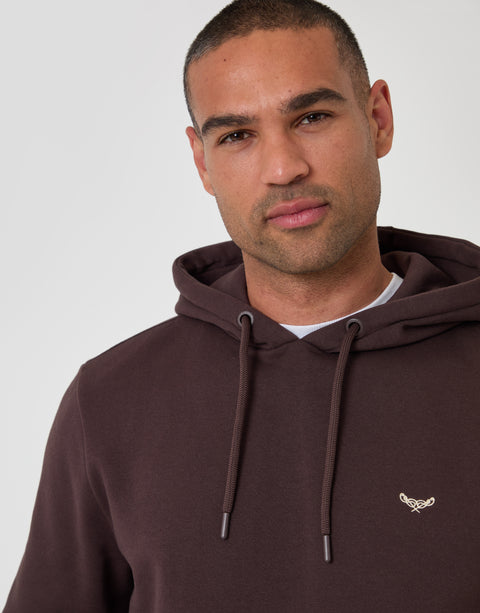 Threadbare The Essential Cotton Rich Overhead Hoodie in Chocolate Brown - close up