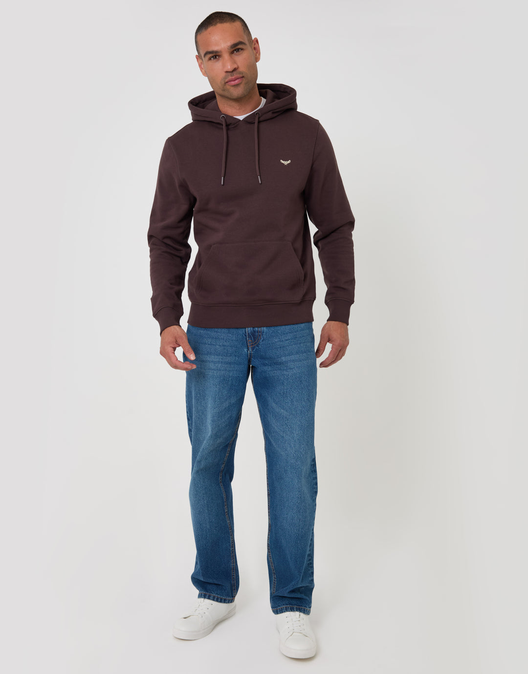Threadbare The Essential Cotton Rich Overhead Hoodie in Chocolate Brown - full body