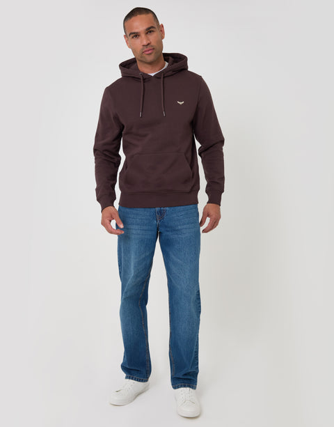 Threadbare The Essential Cotton Rich Overhead Hoodie in Chocolate Brown - full body