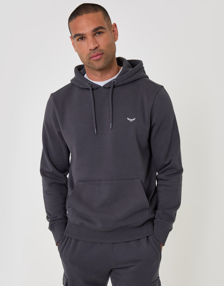 Threadbare Cotton Rich Overhead Hoodie in Charcoal - front view