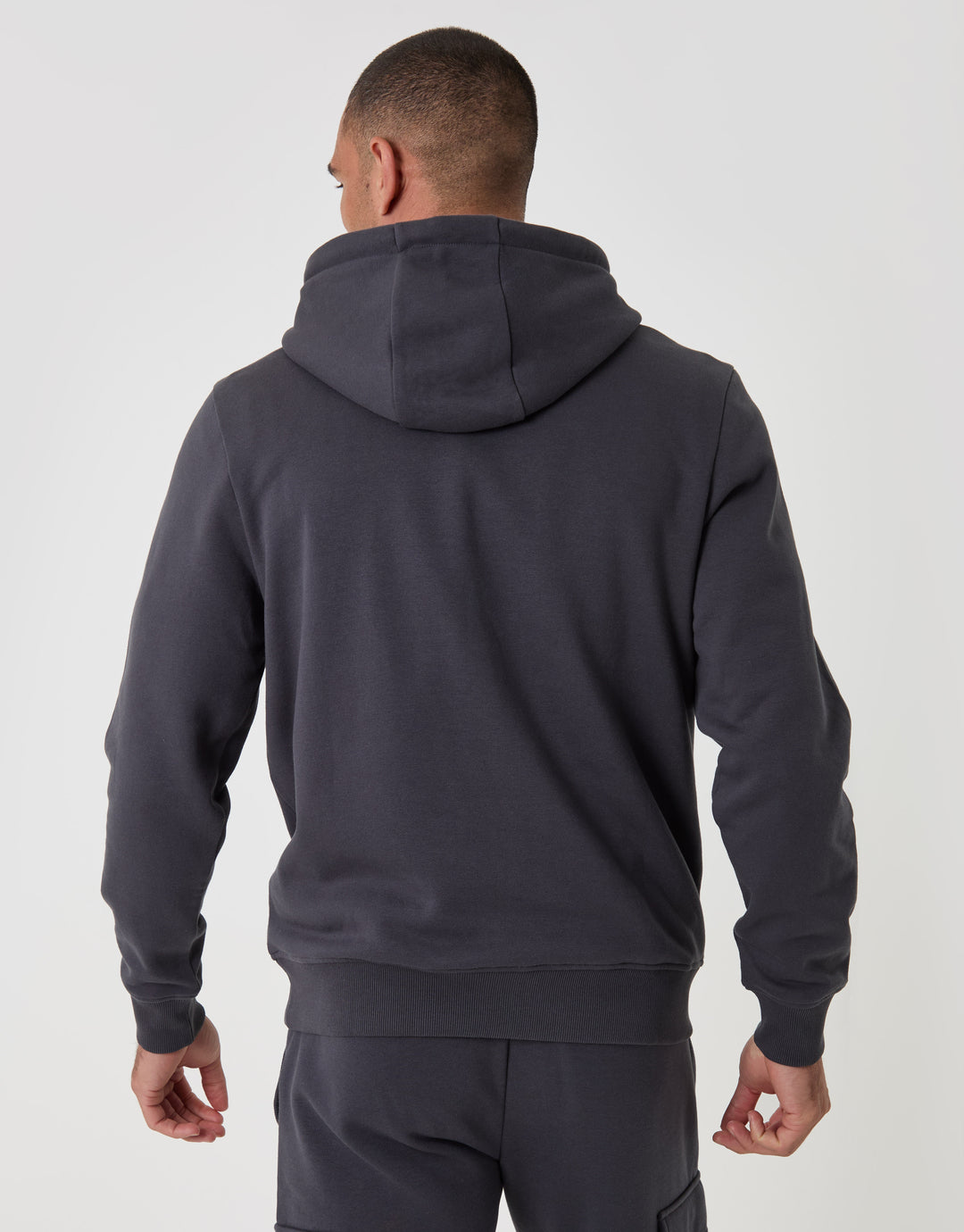 Threadbare Cotton Rich Overhead Hoodie in Charcoal - back view