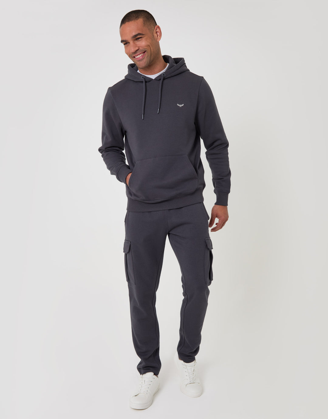 Threadbare Cotton Rich Overhead Hoodie in Charcoal - full body