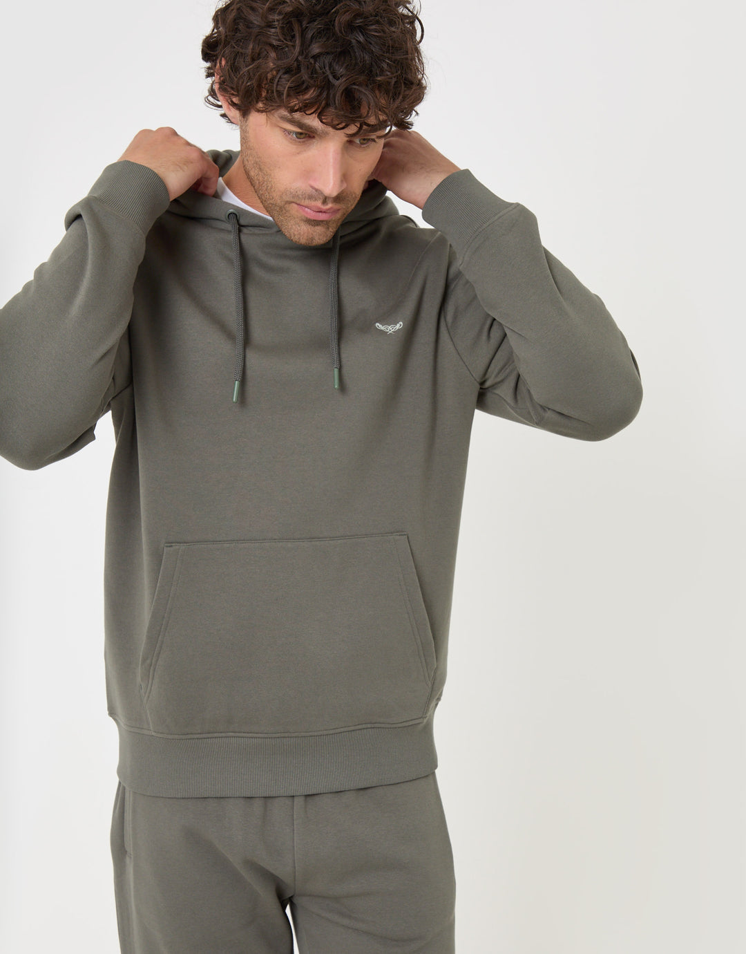Threadbare Cotton Rich Overhead Hoodie in Dark Sage - front view