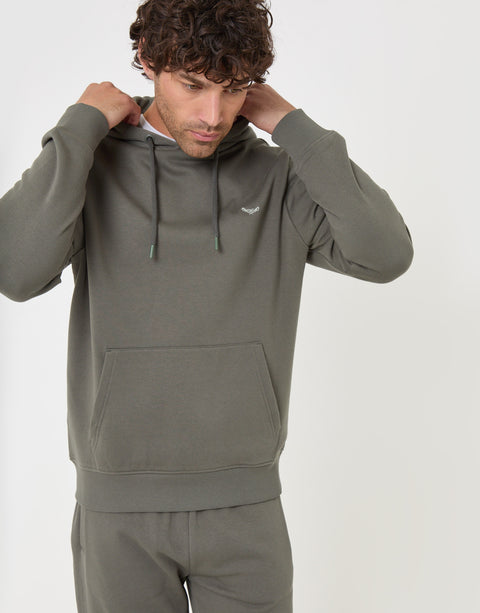 Threadbare Cotton Rich Overhead Hoodie in Dark Sage - front view