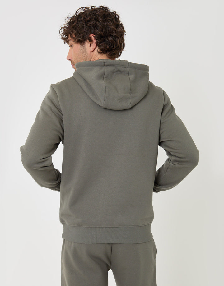 Threadbare Cotton Rich Overhead Hoodie in Dark Sage - back view