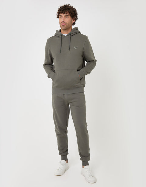 Threadbare Cotton Rich Overhead Hoodie in Dark Sage - full body
