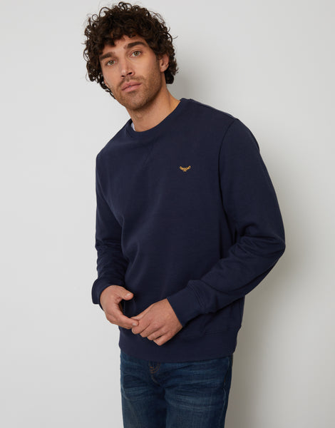 Men's Navy Blue Crew Neck Fleece Sweatshirt – Threadbare