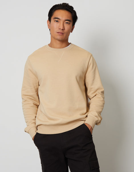 Men's Oatmilk Cream Crew Neck Fleece Sweatshirt – Threadbare