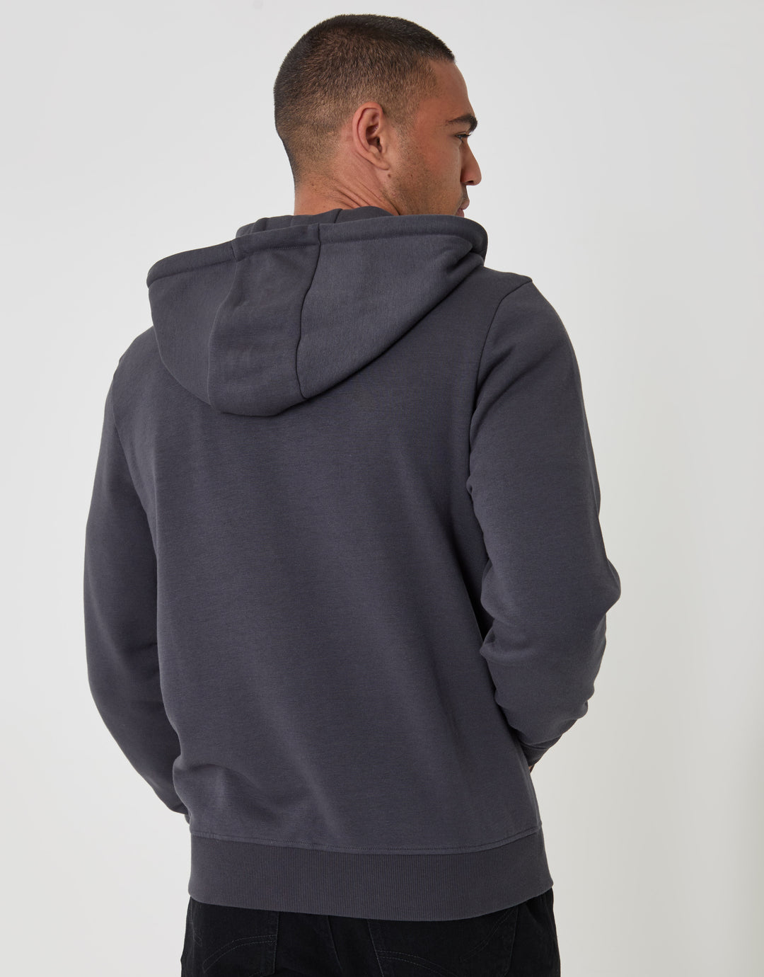Threadbare Cotton Rich Zip Through Hoodie in Charcoal - back view