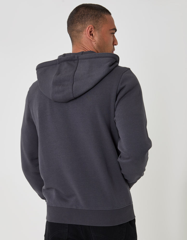 Threadbare Cotton Rich Zip Through Hoodie in Charcoal - back view