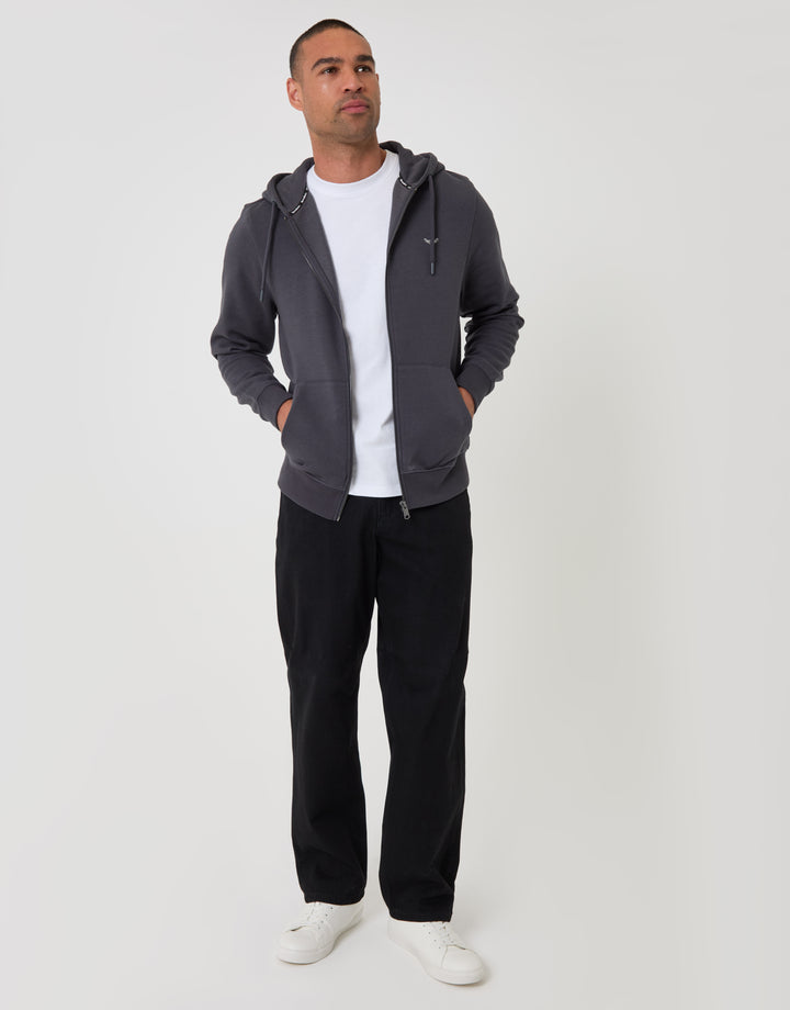 Threadbare Cotton Rich Zip Through Hoodie in Charcoal - full body