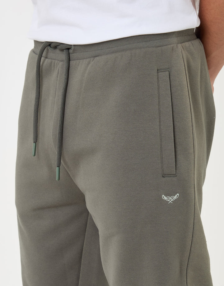 Threadbare Regular Fit Cotton Rich Joggers in Dark Sage - close up