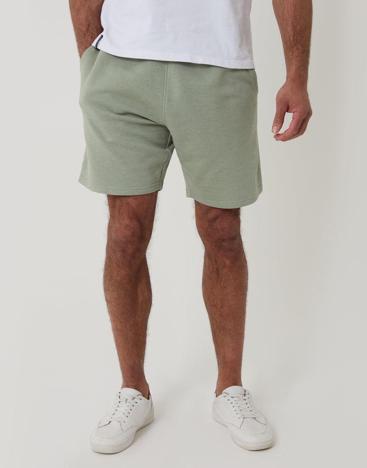 Threabare Sweat Shorts in Sage Green - Front View