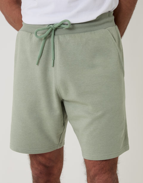 Threabare Sweat Shorts in Sage Green - Front Close View