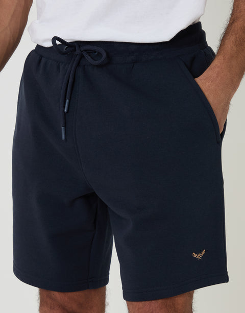 Threadbare Sweat Shorts in Navy - front detail view