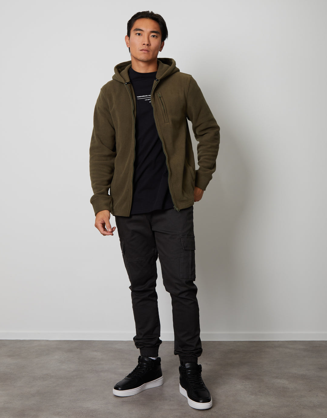 Khaki Green Fitness Fleece Zip-Through Hoodie