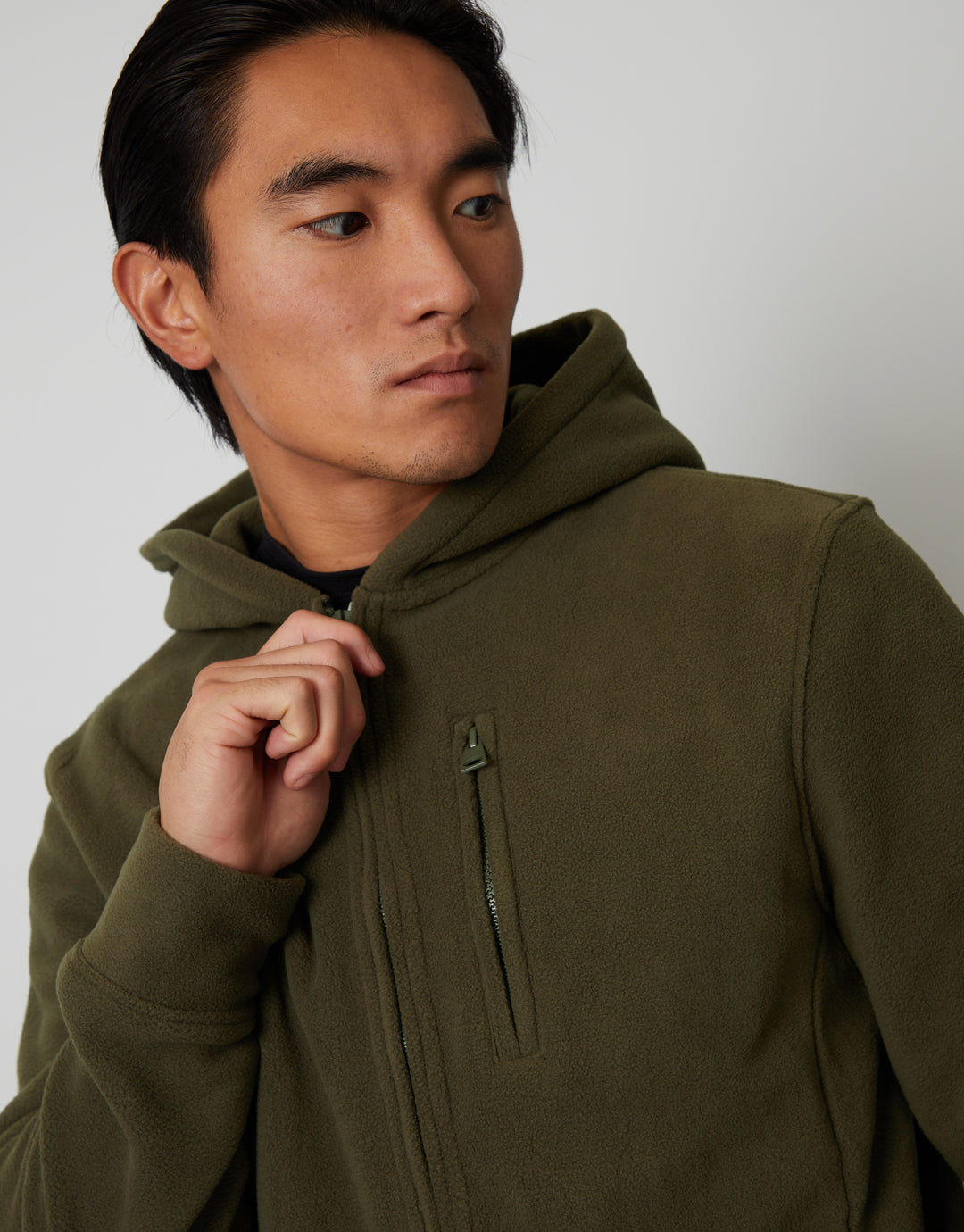 Khaki Green Fitness Fleece Zip-Through Hoodie
