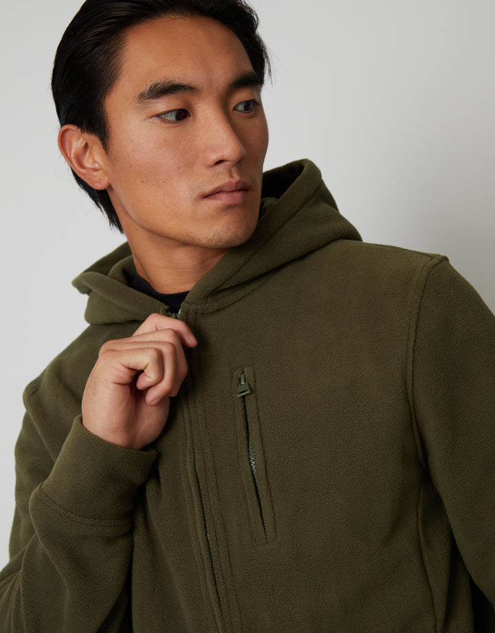 Khaki Green Fitness Fleece Zip-Through Hoodie