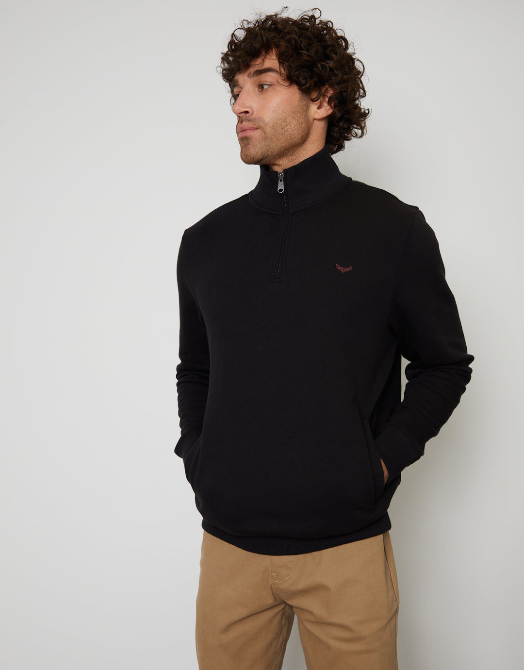 Threadbare Men's Black Quarter Zip Knitted Sweatshirt