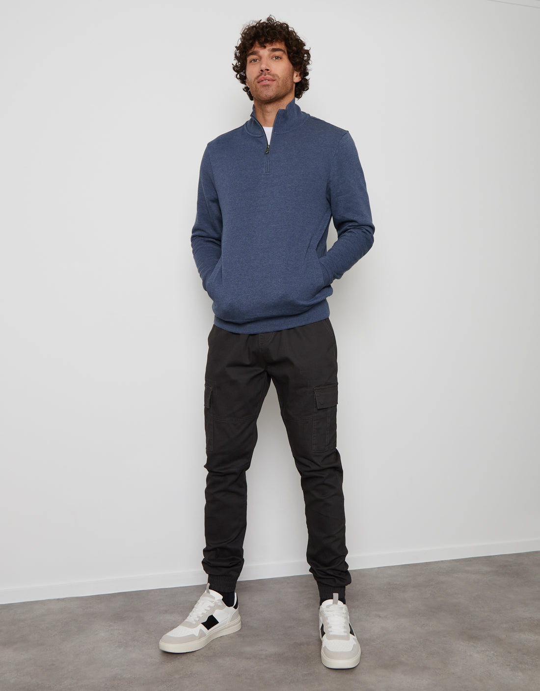 Men's Denim Marl Blue Quarter Zip Knitted Sweatshirt – Threadbare