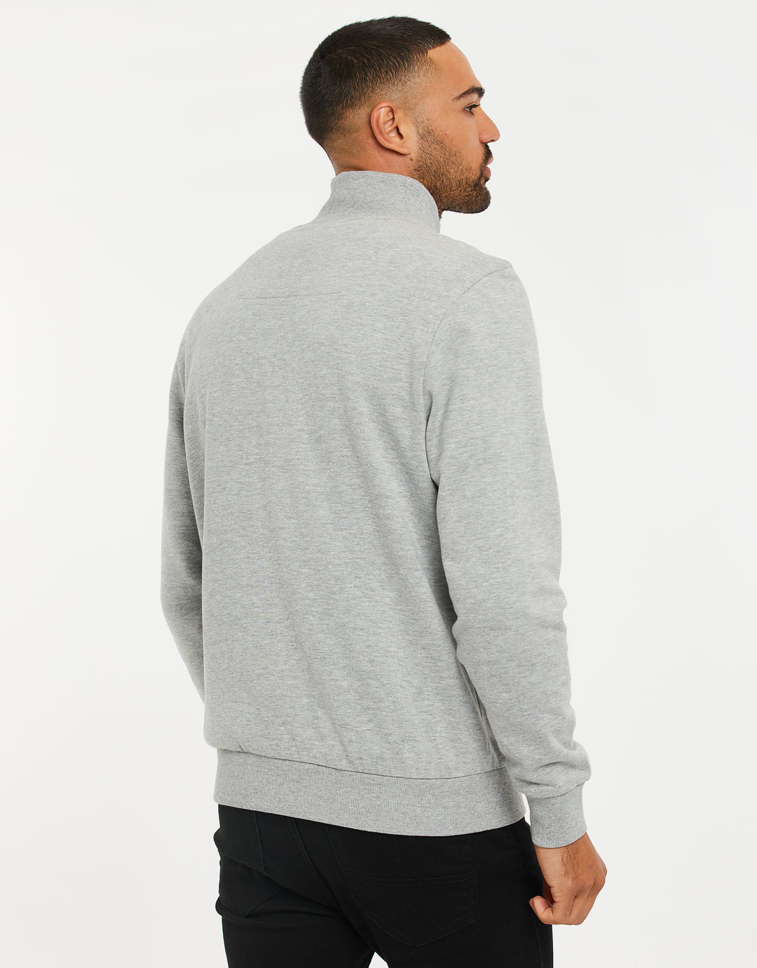 Threadbare Cotton Rich Quarter Zip Sweatshirt in Grey Marl - back view