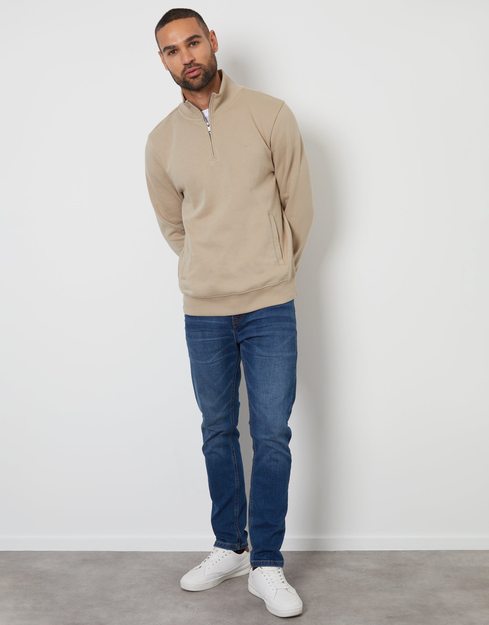 Stone  quarter Zip Sweatshirt Mサイズ Threadbare Men's Stone Quarter Zip Sweatshirt