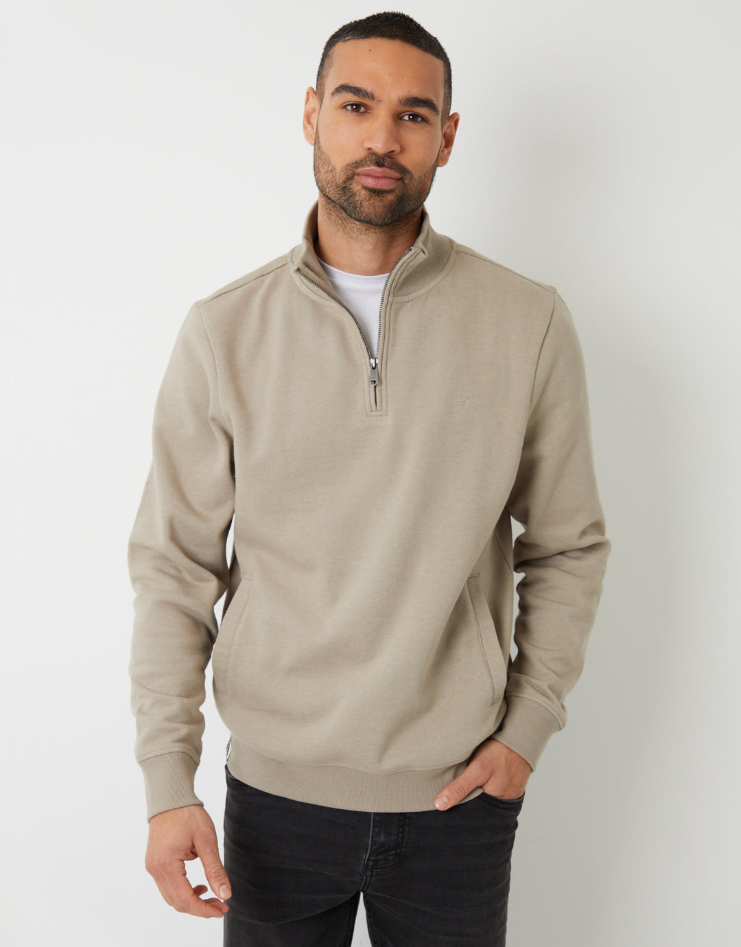 Oatmeal Marl Quarter Zip Sweatshirt