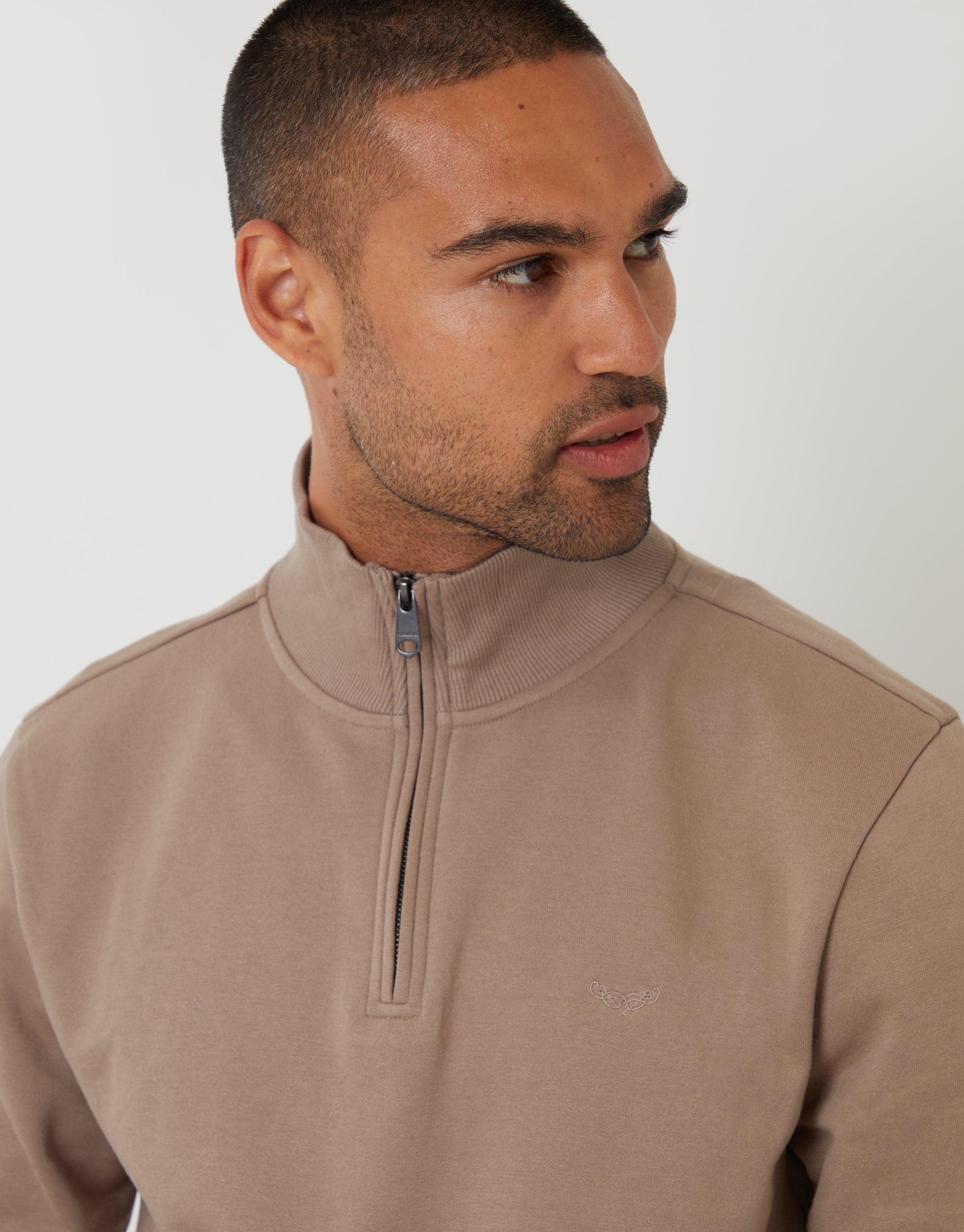 Threadbare Men's Taupe Quarter Zip Sweatshirt
