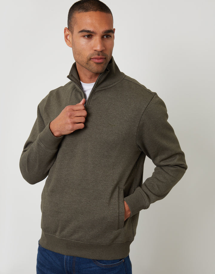 Khaki Green Marl Quarter Zip Sweatshirt
