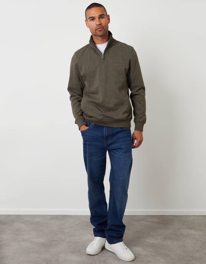 Khaki Green Marl Quarter Zip Sweatshirt