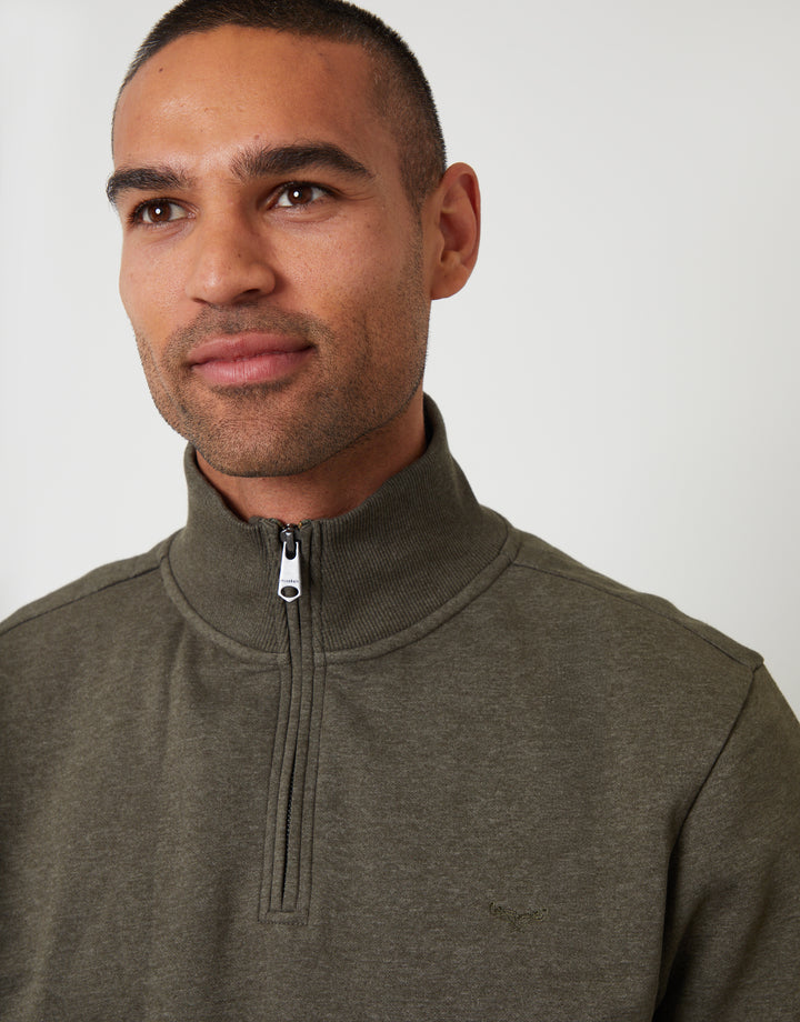 Khaki Green Marl Quarter Zip Sweatshirt