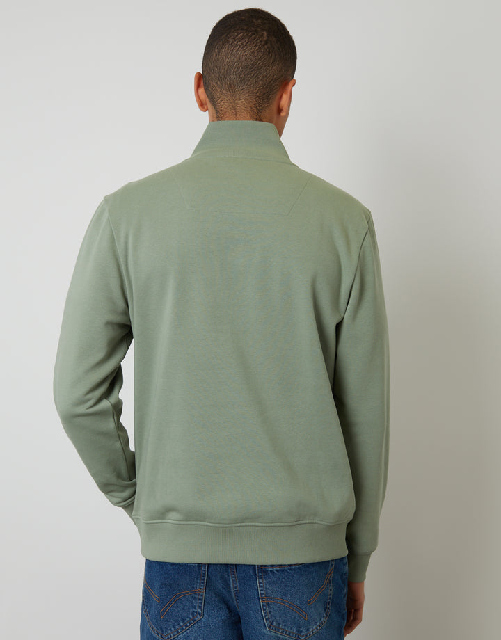 Threadbare Quarter Zip Sweatshirt in Green - back view