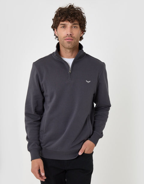 Threadbare Cotton Rich Quarter Zip Sweatshirt in Charcoal - front view