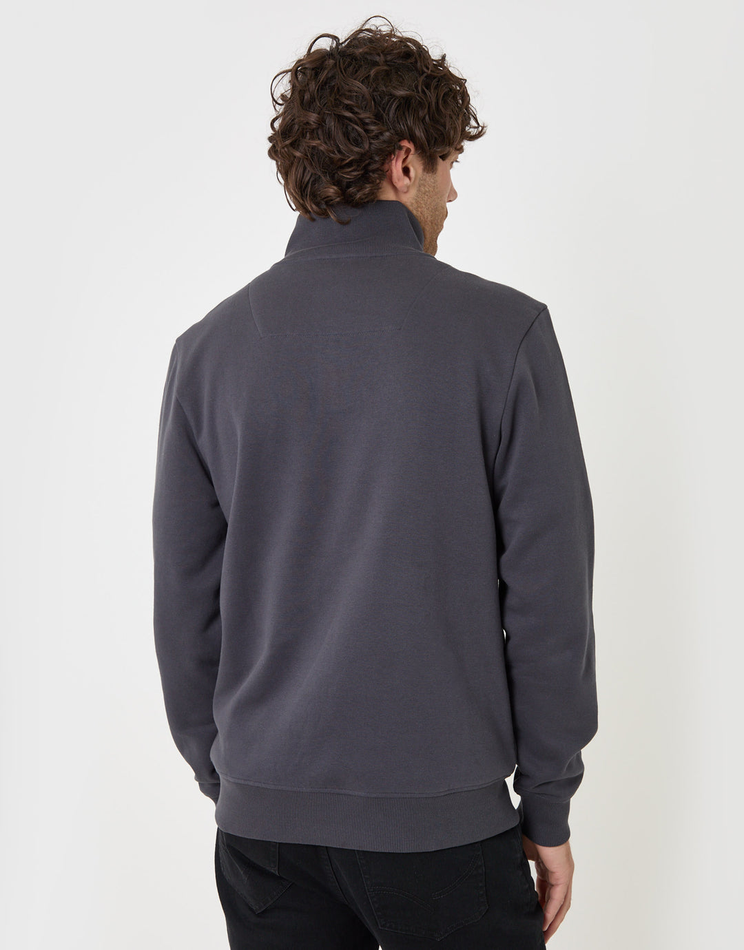 Threadbare Cotton Rich Quarter Zip Sweatshirt in Charcoal - back view