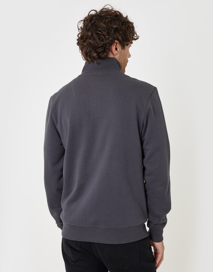 Threadbare Cotton Rich Quarter Zip Sweatshirt in Charcoal - back view