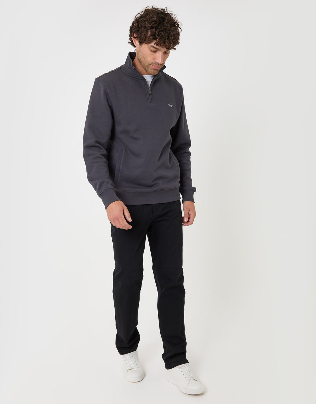 Threadbare Cotton Rich Quarter Zip Sweatshirt in Charcoal - full body