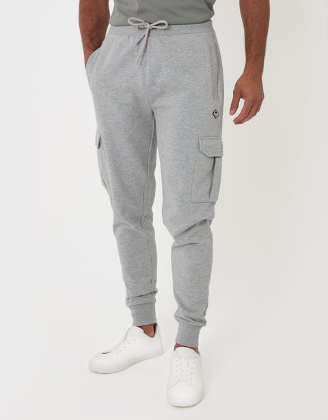 Threadbare Cargo Style Joggers in Grey Marl - front view