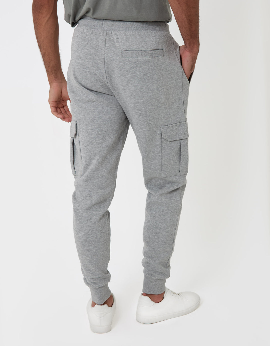 Threadbare Cargo Style Joggers in Grey Marl - back view