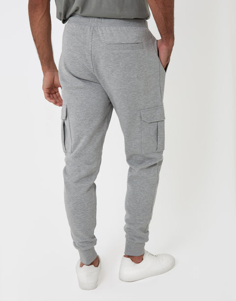 Threadbare Cargo Style Joggers in Grey Marl - back view