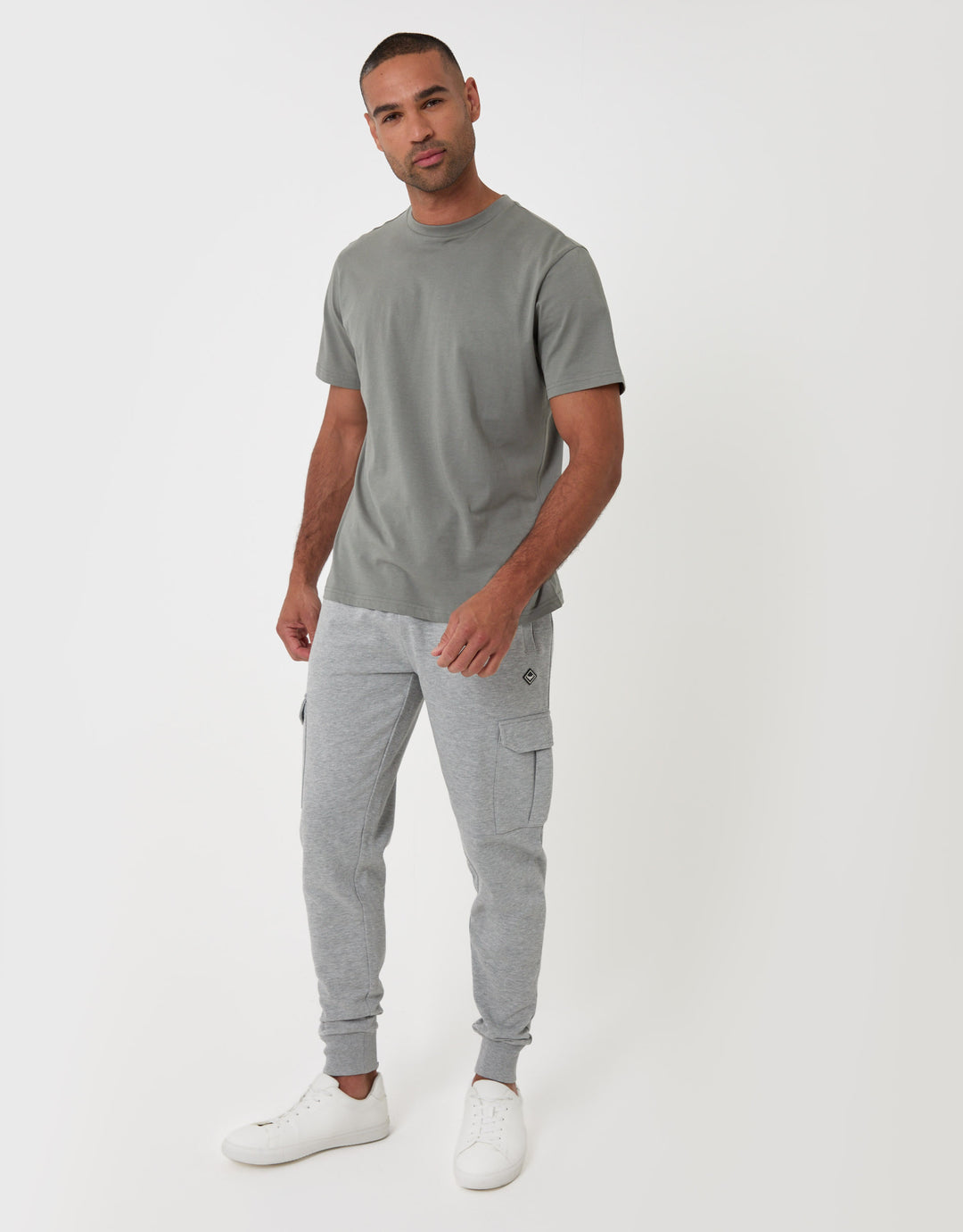 Threadbare Cargo Style Joggers in Grey Marl - full body