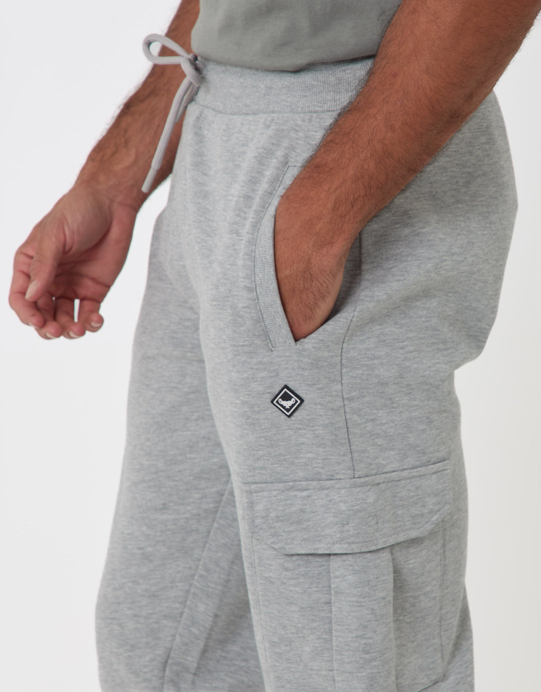 Threadbare Cargo Style Joggers in Grey Marl - close up