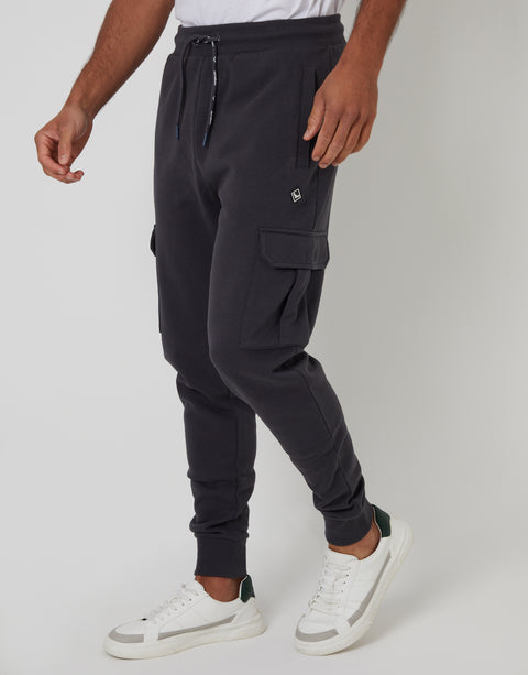 Threadbare Cargo Style Joggers in Grey - front view